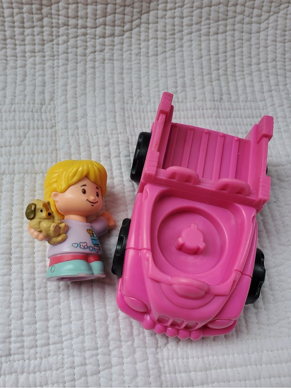 Fisher Price Little People Pink Toy Car with Blonde Girl Figure